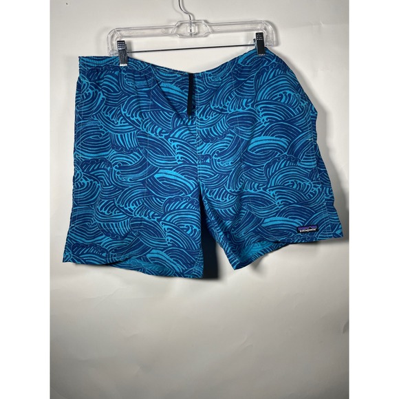 Patagonia Men's Swim Trunks Board Shorts Blue Wave Print Size L - Picture 1 of 10
